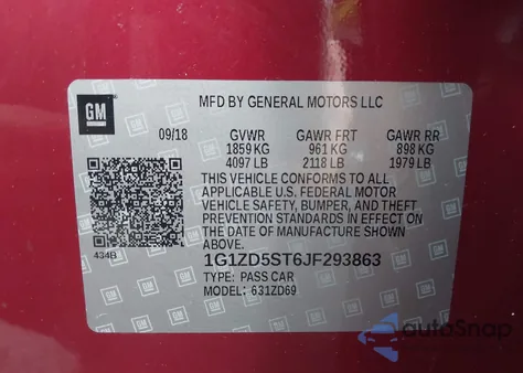 2018 Chevrolet Malibu Lt из США, поврежденный, VIN 1G1ZD5ST6JF293863